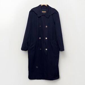 VTG Paul Costelloe British Airways Navy‎ Flight Atten Trench Coat Hood Lined 18S